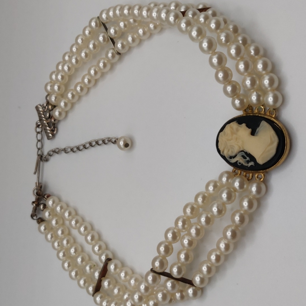 VTG choker, cameo, faux pearl #250 - Picture 6 of 7